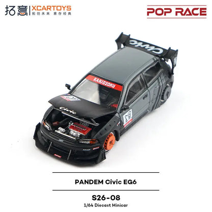 Pop Race1 64 Civic Eg6 Rocket Rabbit Black Grey Painting 1:64 Diecast