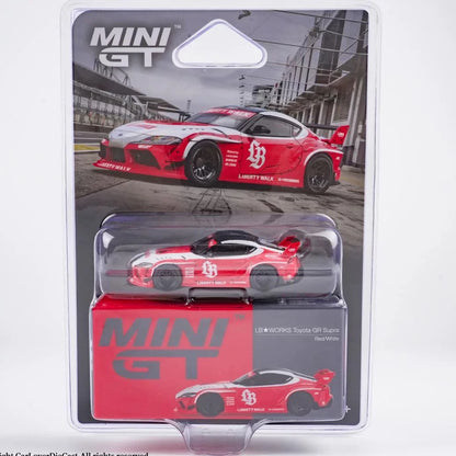 Toyota GR Supra LBWK Red White MINI GT 1:64 Scale Diecast Model Car