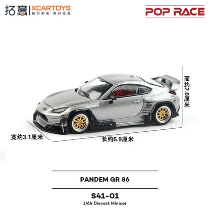 Pop Race 1 64 Toyota Pandem GR 86 Silver S41 1:64 Diecast