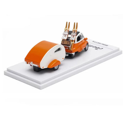 Isetta with Ski Trailer Orange 1 64 1:64 Diecast