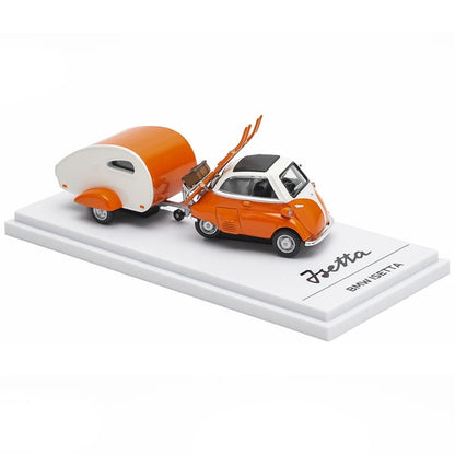 Isetta with Ski Trailer Orange 1 64 1:64 Diecast