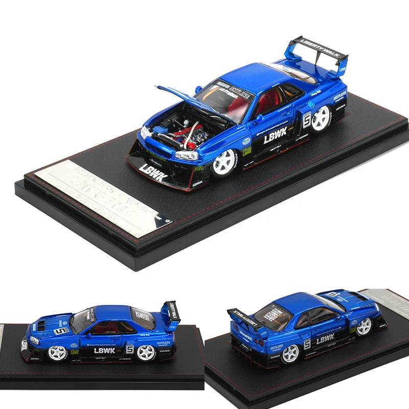 Sw 1 64 Lbwk GT-R Er34 Silhouette Camouflage Opened Hood 1:64 Diecast