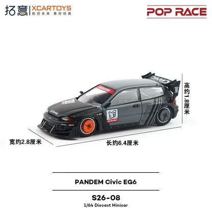 Pop Race1 64 Civic Eg6 Rocket Rabbit Black Grey Painting 1:64 Diecast