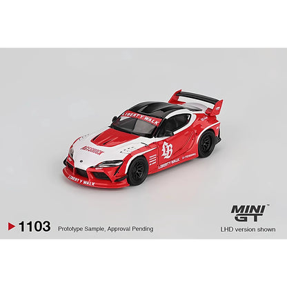 Toyota GR Supra LBWK Red White MINI GT 1:64 Scale Diecast Model Car