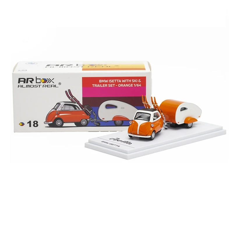 Isetta with Ski Trailer Orange 1 64 1:64 Diecast