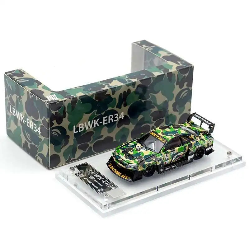 Sw 1 64 Lbwk GT-R Er34 Silhouette Camouflage Opened Hood 1:64 Diecast