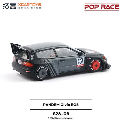Pop Race1 64 Civic Eg6 Rocket Rabbit Black Grey Painting 1:64 Diecast