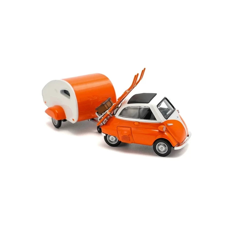 Isetta with Ski Trailer Orange 1 64 1:64 Diecast
