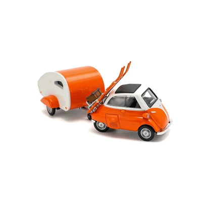 Isetta with Ski Trailer Orange 1 64 1:64 Diecast