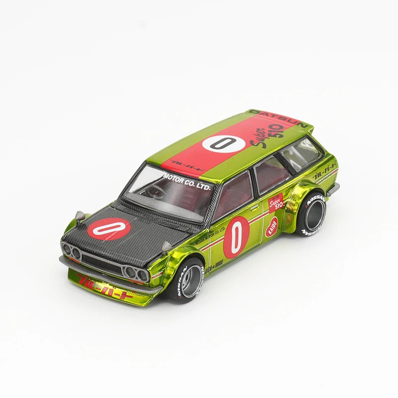 MINI GT Datsun 510 Wagon 0G FLO Yellow Kaido modelbil 1:64