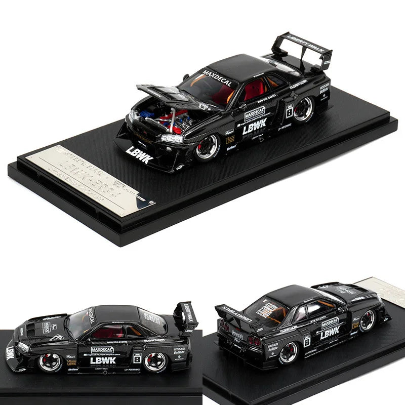 Sw 1 64 Lbwk GT-R Er34 Silhouette Camouflage Opened Hood 1:64 Diecast
