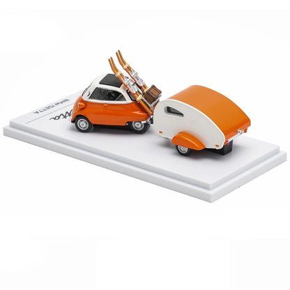 Isetta with Ski Trailer Orange 1 64 1:64 Diecast