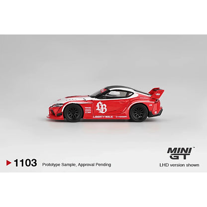 Toyota GR Supra LBWK Red White MINI GT 1:64 Scale Diecast Model Car