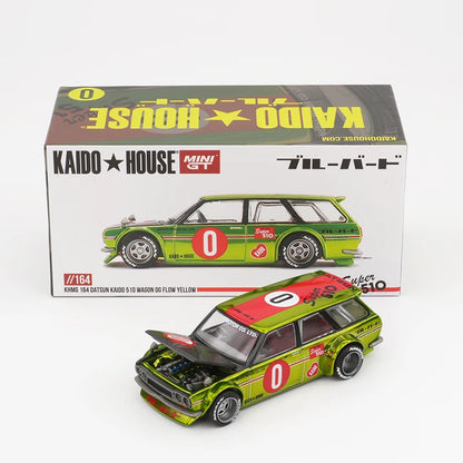 MINI GT Datsun 510 Wagon 0G FLO Yellow Kaido modelbil 1:64