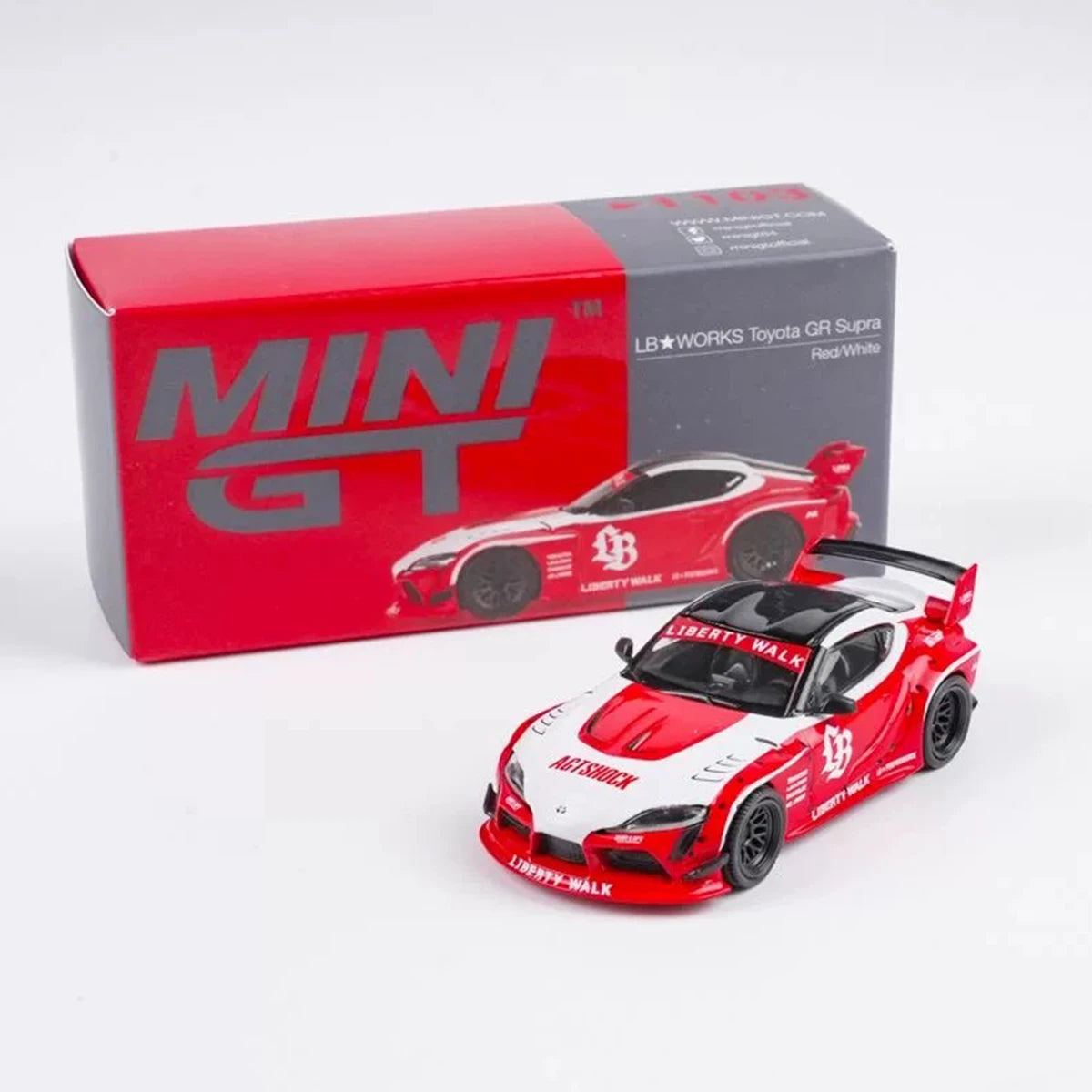 Toyota GR Supra LBWK Red White MINI GT 1:64 Scale Diecast Model Car