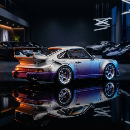 Porsche RWB 964 Matte Silver Gradient Purple SW - Premium 1:64 Scale Diecast Model Car