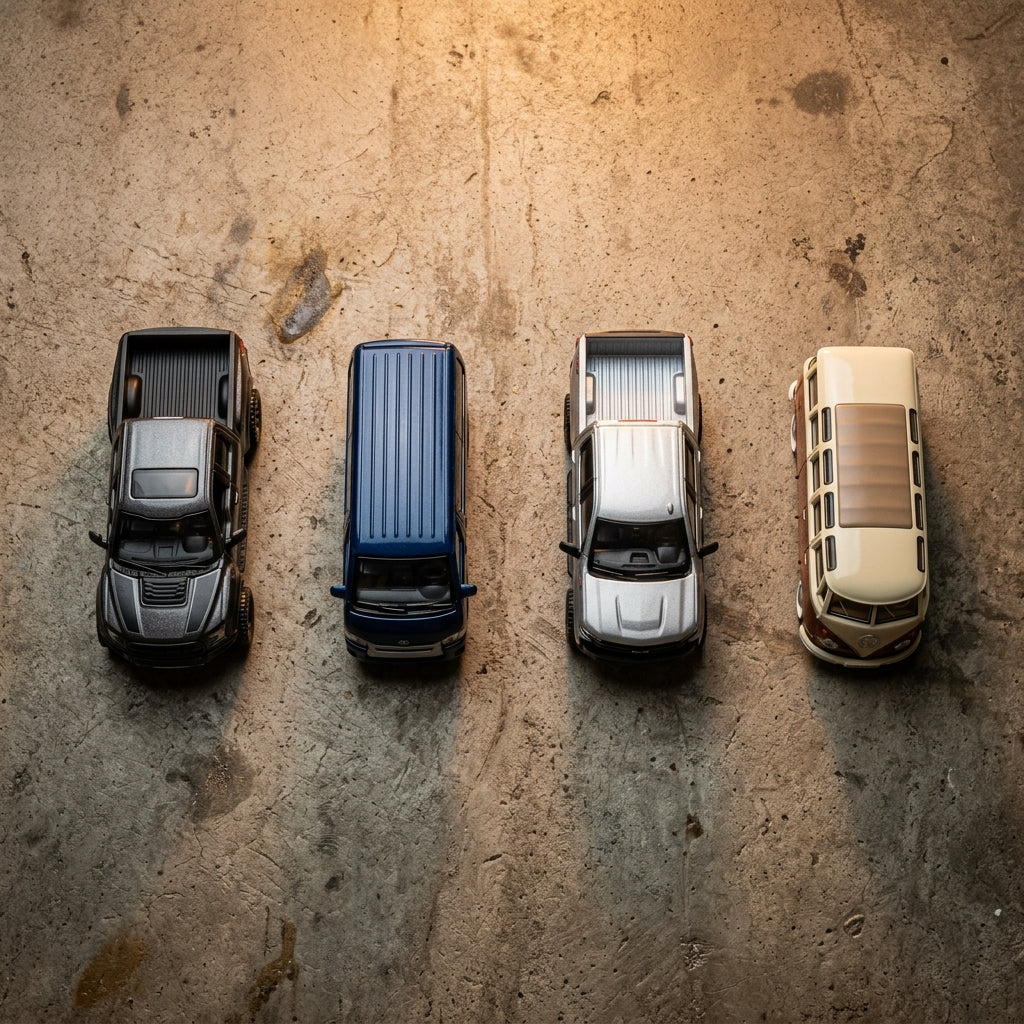 Diecast Trucks and Vans - Ford Raptor, Silverado, VW T1 Bus and HiAce