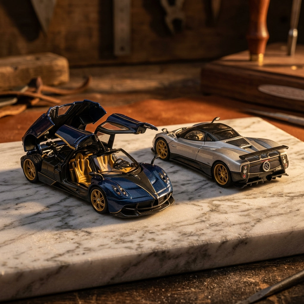 Pagani Diecast Models - Huayra with Butterfly Doors and Zonda on Marble