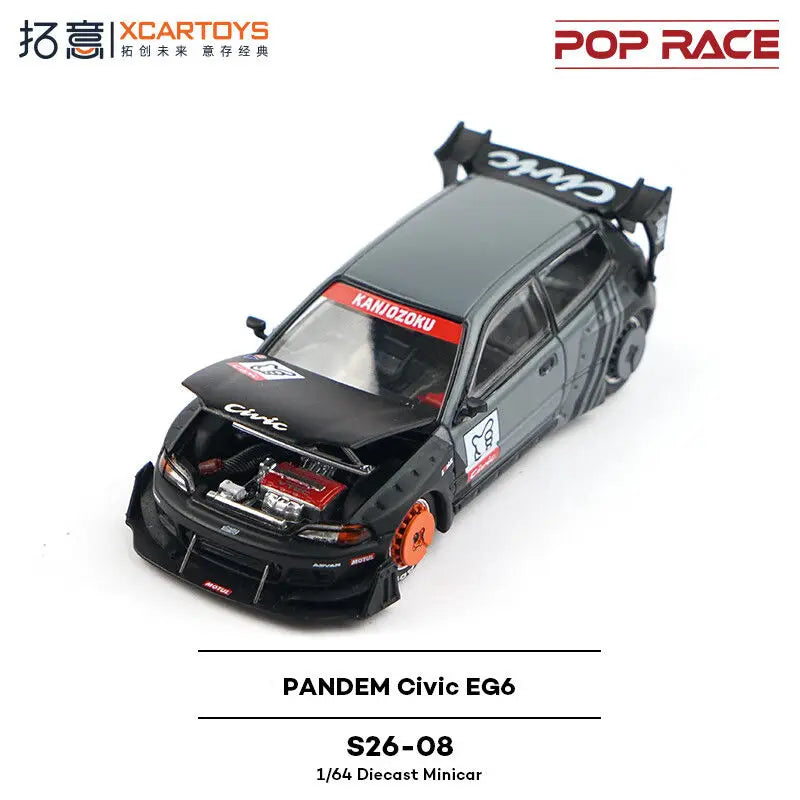 Pop Race1 64 Civic Eg6 Rocket Rabbit Black Grey Painting 1:64 Diecast
