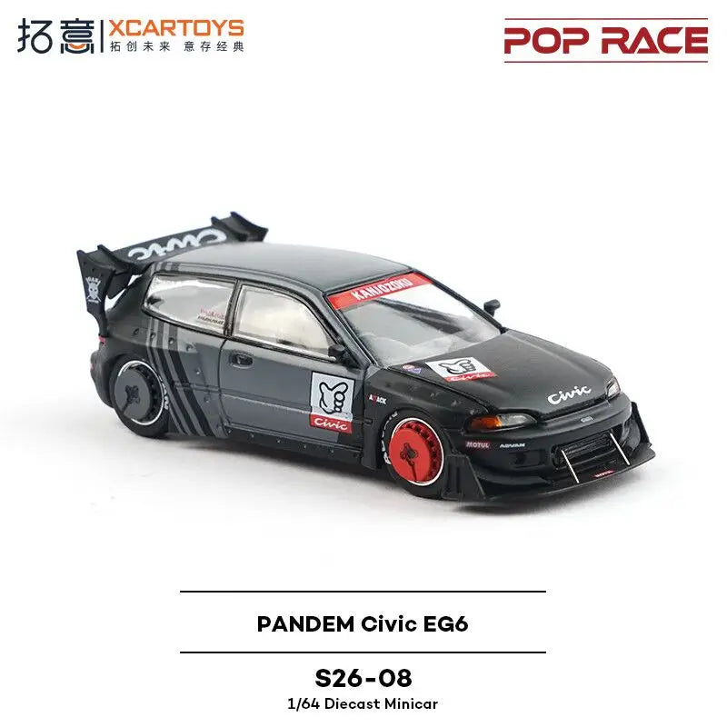 Pop Race1 64 Civic Eg6 Rocket Rabbit Black Grey Painting 1:64 Diecast