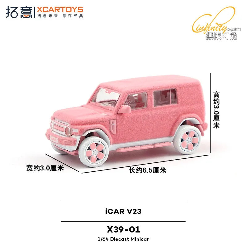 XCARTOYS Icar V23 Pink Flocking Style 1 64 Metal Plastic 1:64 Diecast