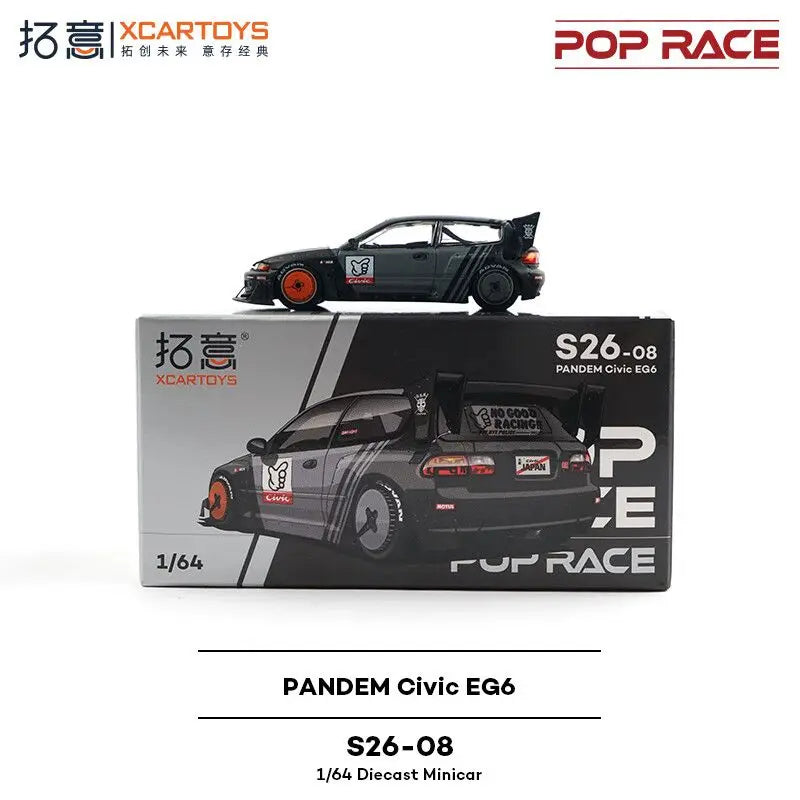 Pop Race1 64 Civic Eg6 Rocket Rabbit Black Grey Painting 1:64 Diecast