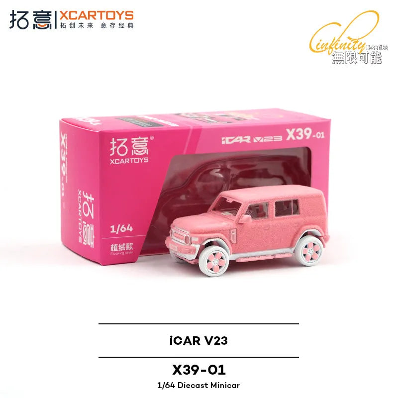 XCARTOYS Icar V23 Pink Flocking Style 1 64 Metal Plastic 1:64 Diecast
