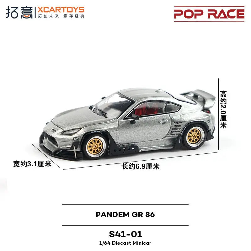 Pop Race 1 64 Toyota Pandem GR 86 Silver S41 1:64 Diecast