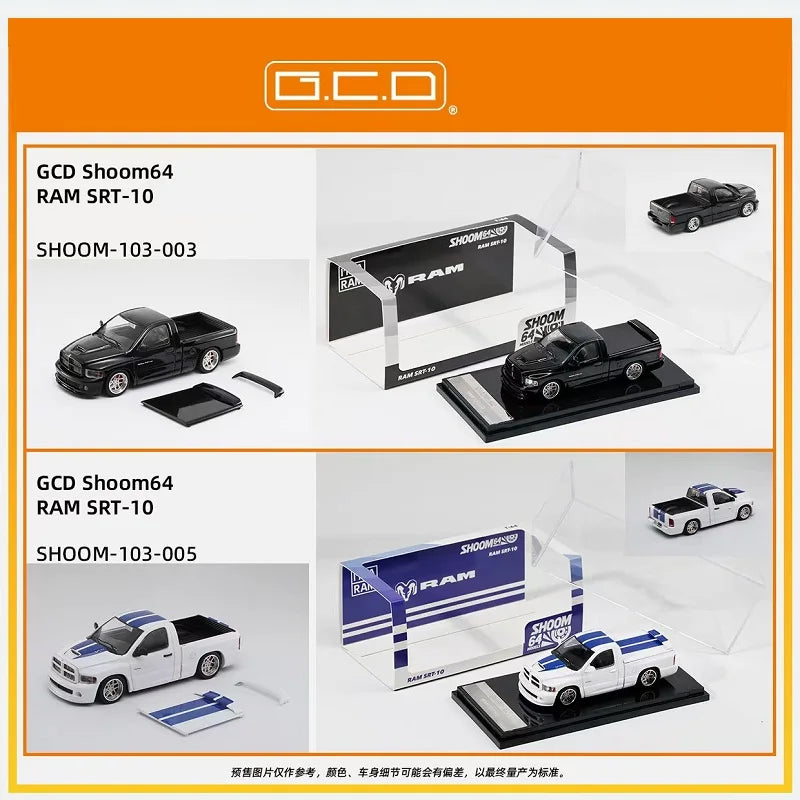 Shoom64 1 64 Ram Srt 1 Pickup Truck Black White 1:64 Diecast
