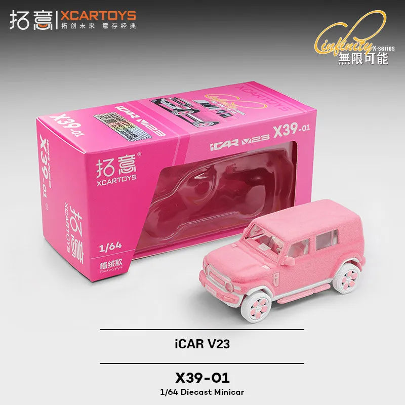 XCARTOYS Icar V23 Pink Flocking Style 1 64 Metal Plastic 1:64 Diecast