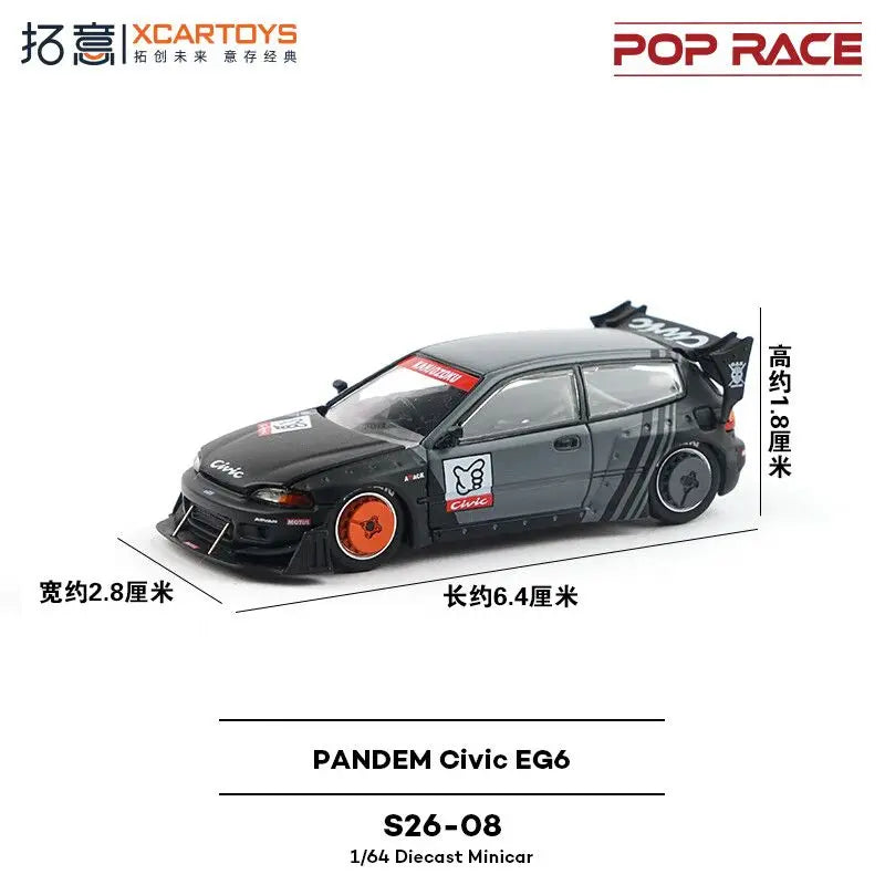 Pop Race1 64 Civic Eg6 Rocket Rabbit Black Grey Painting 1:64 Diecast