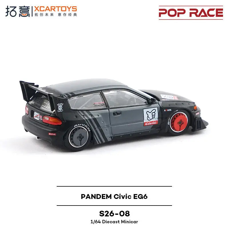 Pop Race1 64 Civic Eg6 Rocket Rabbit Black Grey Painting 1:64 Diecast