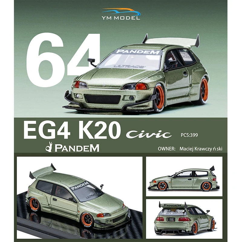 Honda Civic EG4 K20 Pandem Millennium Jade YM 1:64 Diecast
