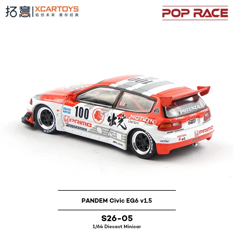 Pop Race XCARTOYS Pandem Civic Eg6 V1 5 1 64 Metal 1:64 Diecast