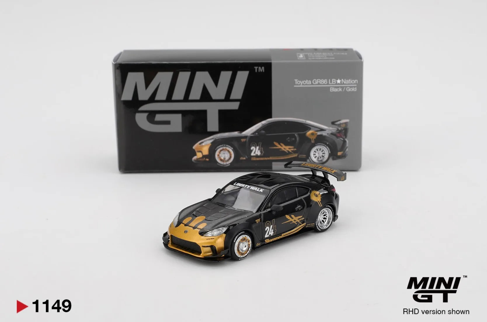 Toyota GR 86 LB Nation Black Gold MINI GT 1:64 Scale Diecast Model Car
