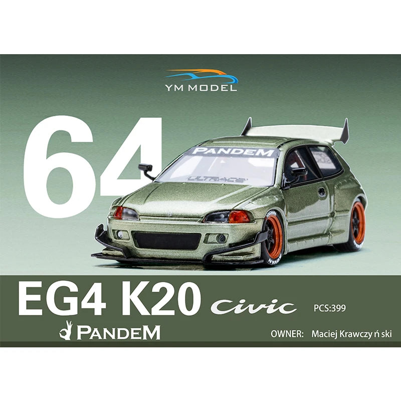 Honda Civic EG4 K20 Pandem Millennium Jade YM 1:64 Diecast