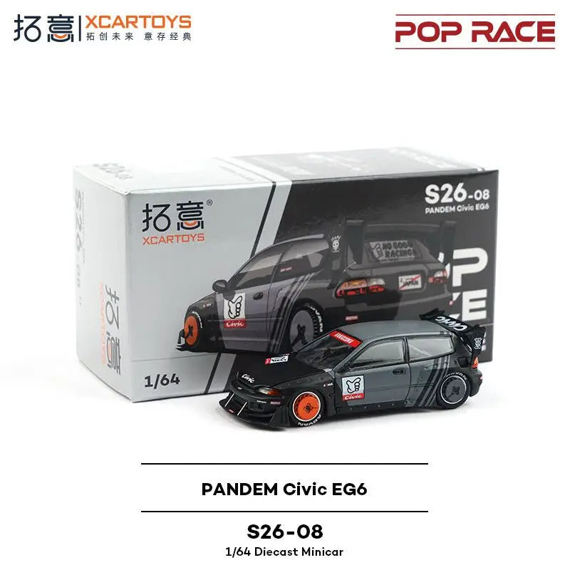 Pop Race1 64 Civic Eg6 Rocket Rabbit Black Grey Painting 1:64 Diecast