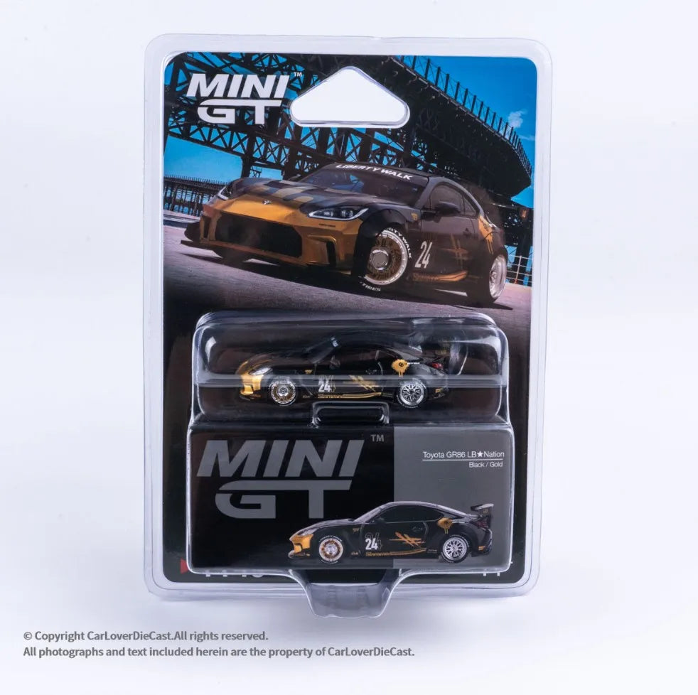 Toyota GR 86 LB Nation Black Gold MINI GT 1:64 Scale Diecast Model Car