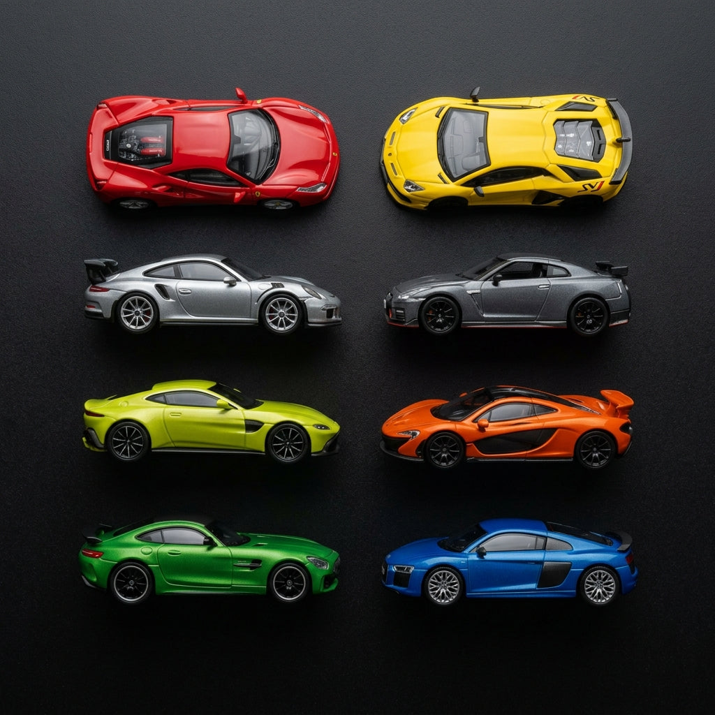 Premium 1:64 scale diecast model cars collection — Ferrari, Lamborghini, Porsche and more