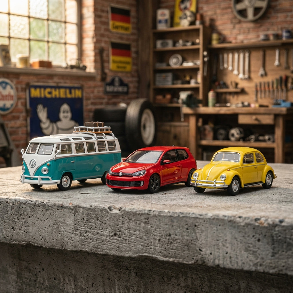 Volkswagen Diecast Models - T1 Samba Bus, Golf GTI and Beetle