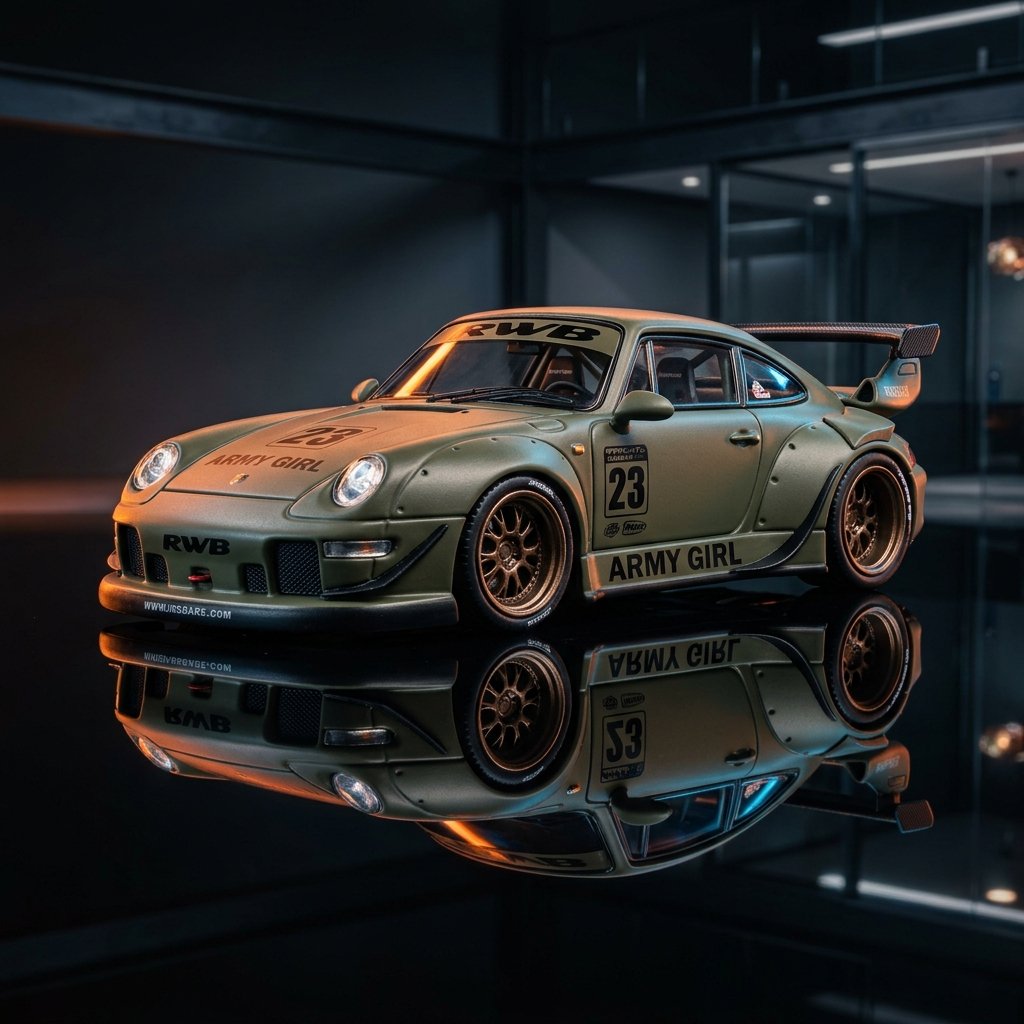 Tarmac Works Porsche TW RWB 993 ARMY GIRL 1:64 Diecast