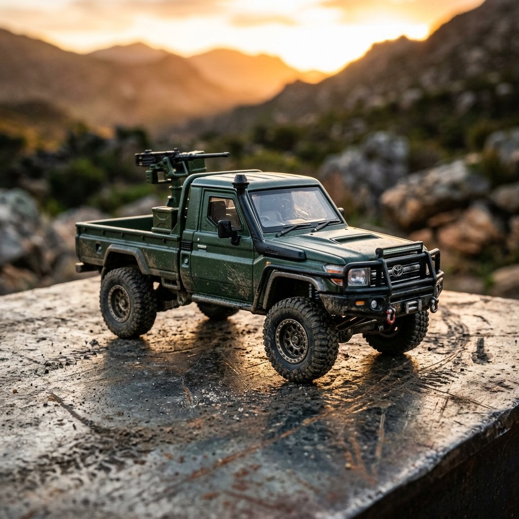 Toyota Land Cruiser LC79 J70 Armed Pickup Truck HobbyFans 1:64 Scale Diecast Model Car