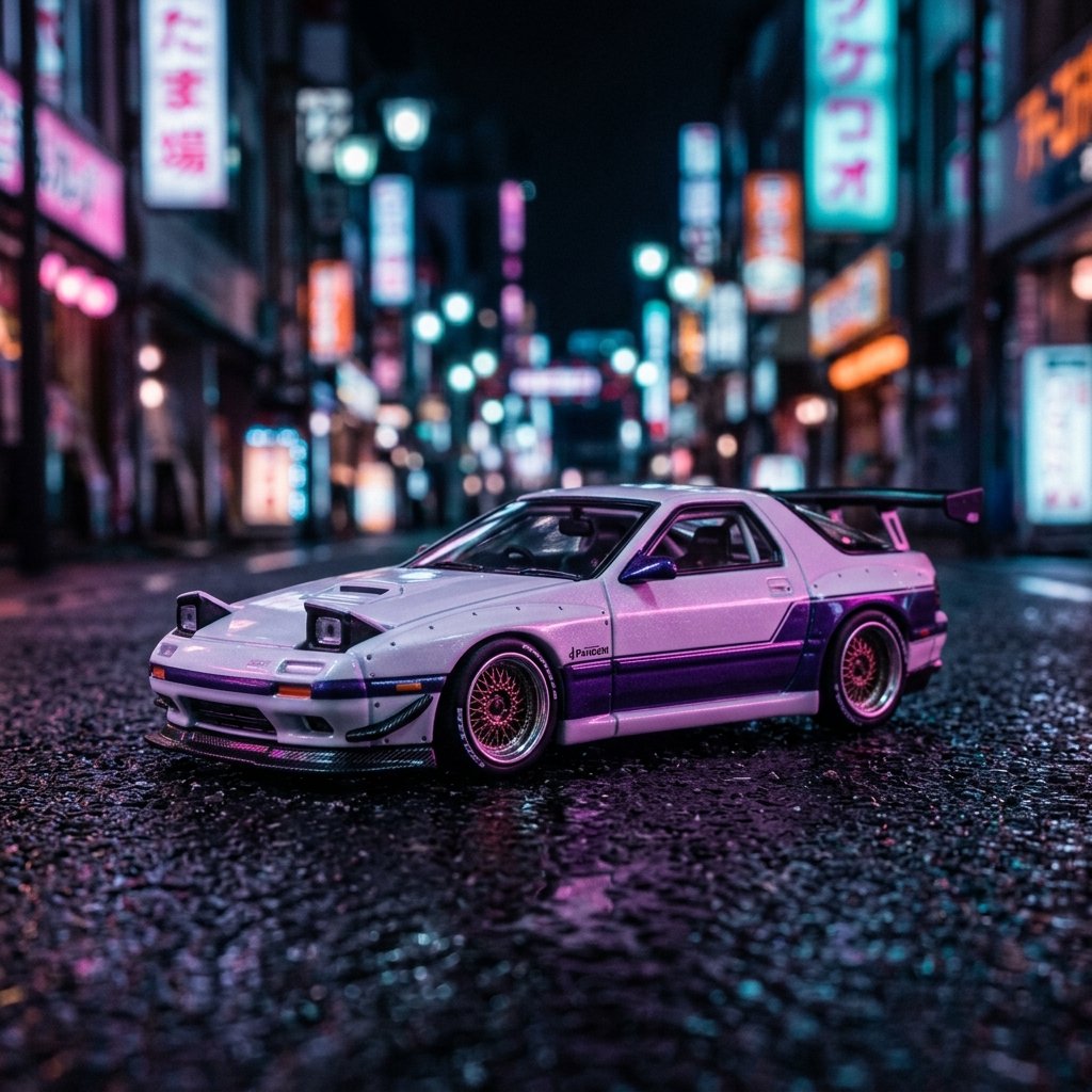 Tarmac Works Mazda RX-7 FC3S Pandem White Purple 1:64 Diecast