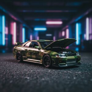 Sw 1 64 Lbwk GT-R Er34 Silhouette Camouflage Opened Hood 1:64 Diecast