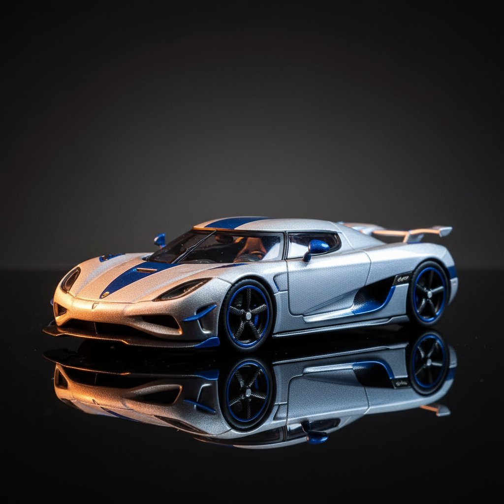 Tw 1 64 Koenigsegg Regera Silver Metallic Blue Accents Tarmac 1:64 Diecast