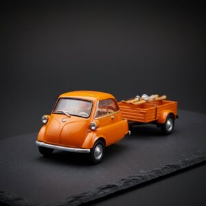 Isetta with Ski Trailer Orange 1 64 1:64 Diecast