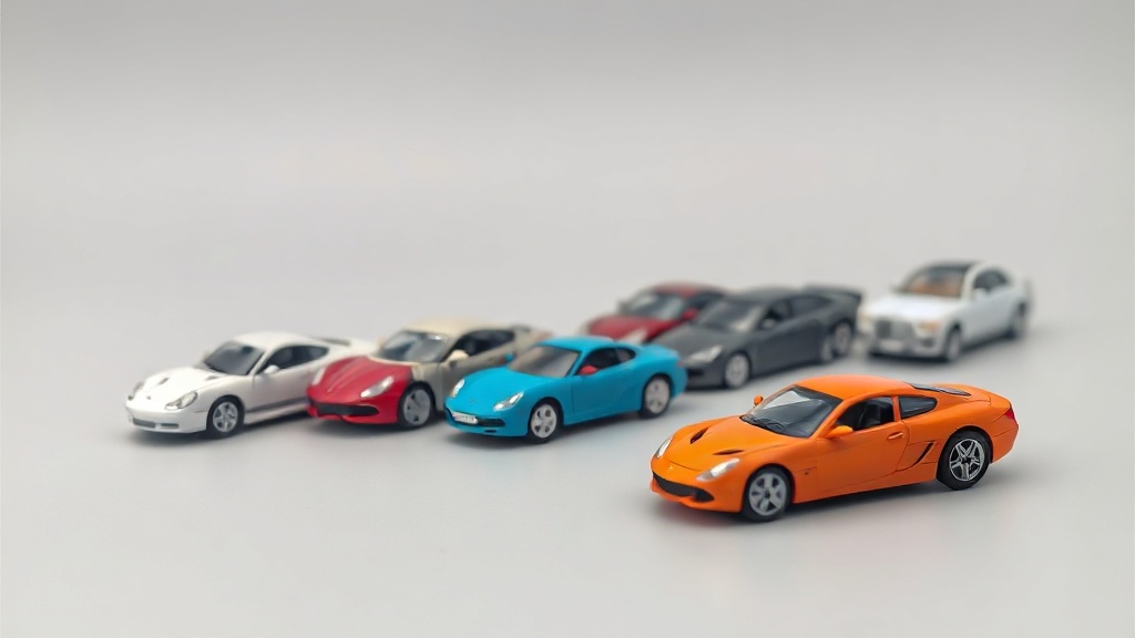 1:24 scale model cars lined up on a studio surface