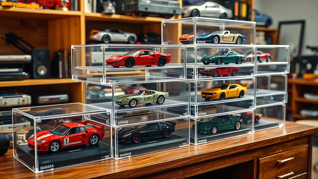 Diecast display case units protecting 1:64 model cars