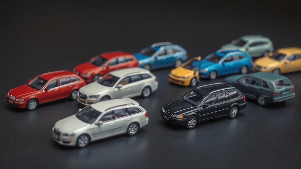1:64 diecast sedans and wagons arranged on a dark surface